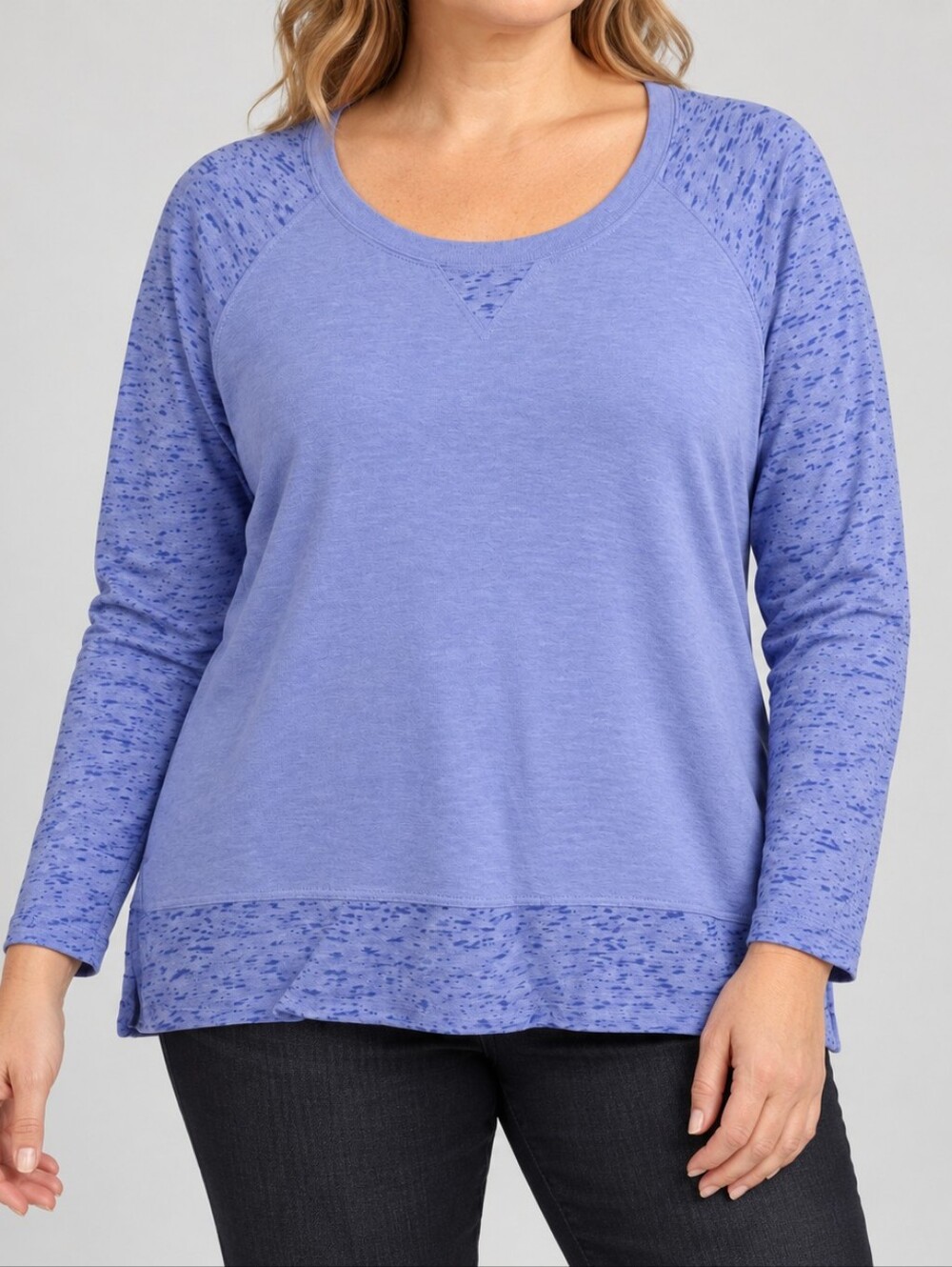 Danskin Lavender Lace Hem Long Sleeve Top Size Large